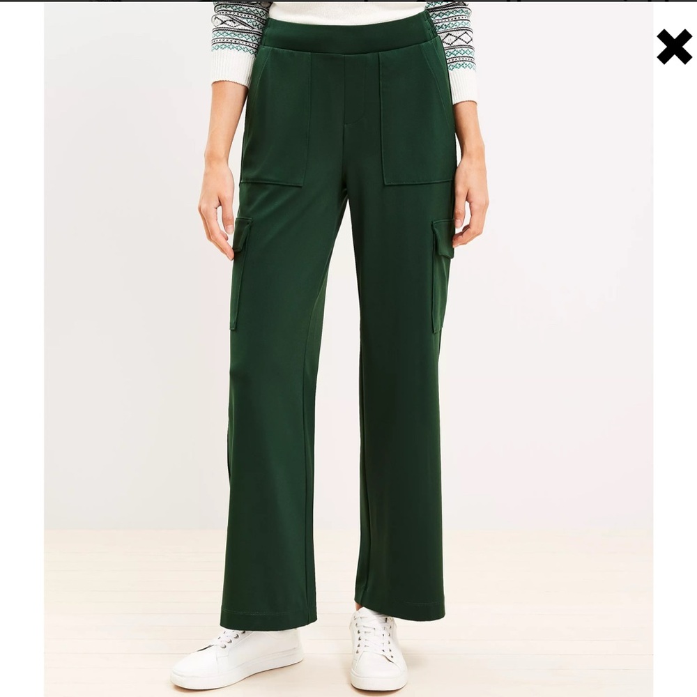 Lou & Grey Heavyweight Luvstretch Wide Leg Cargo Pants L GREEN